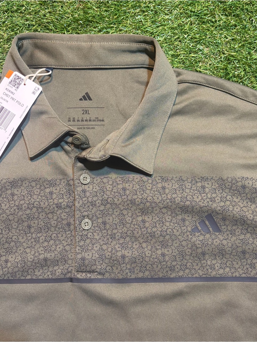 NWT Adidas Golf Polo Shirt Mens 2XL Army Green Floral Performance Logo Golf
